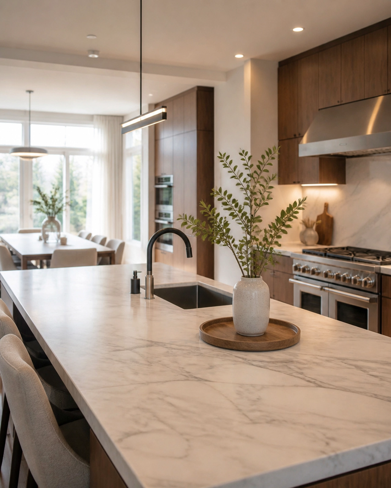 High-end modern kitchen in an Ontario home, showcasing the quality of finishes in the current market.