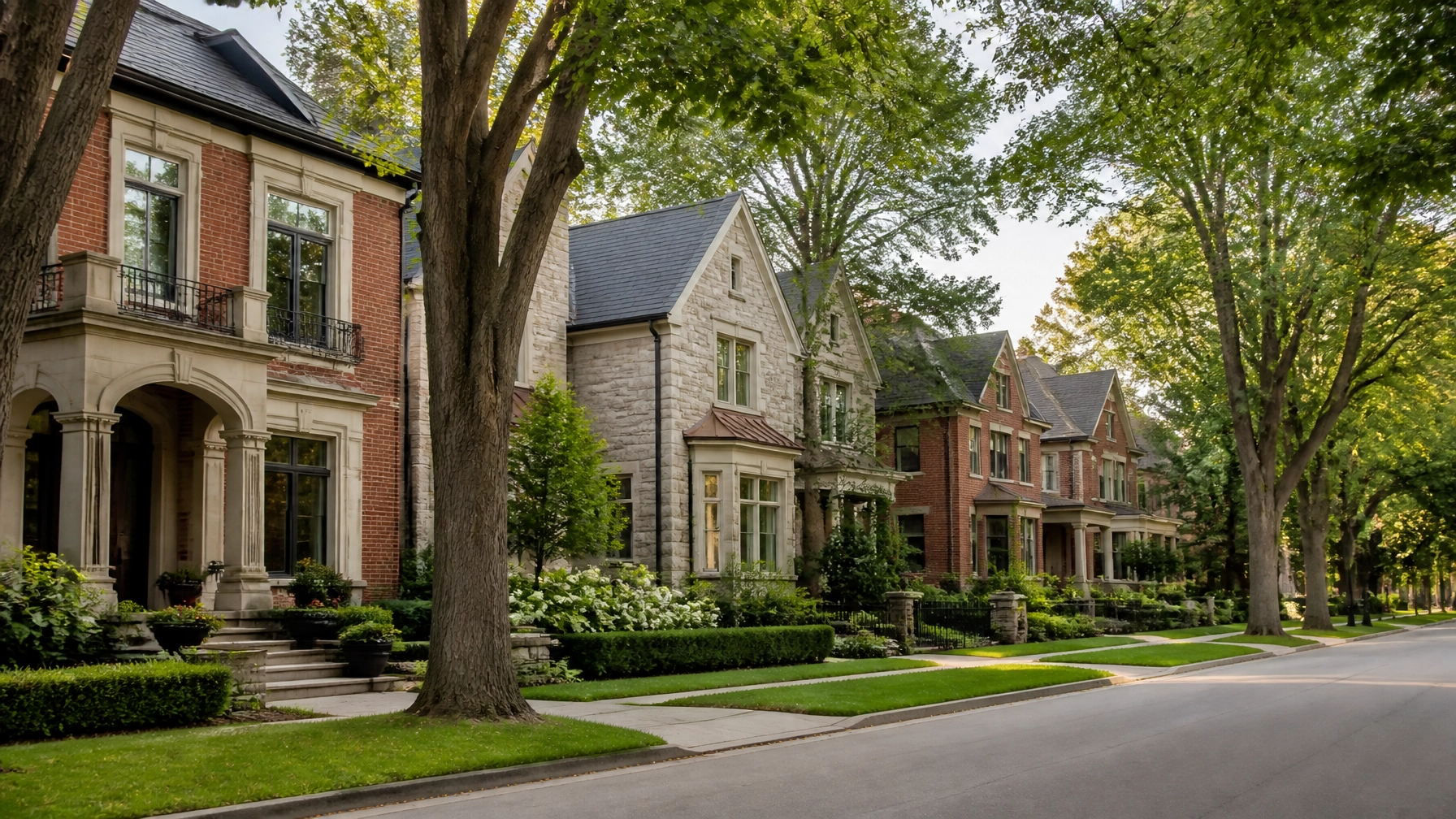 A serene streetscape in a prestigious Richmond Hill neighbourhood, showcasing the stability and high-end appeal of detached homes in York Region.