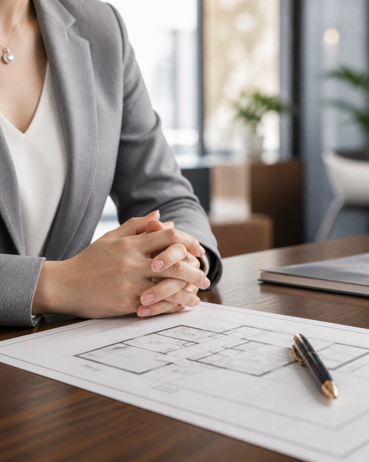 A professional real estate consultation setting, highlighting the strategic approach needed in a buyer's market.
