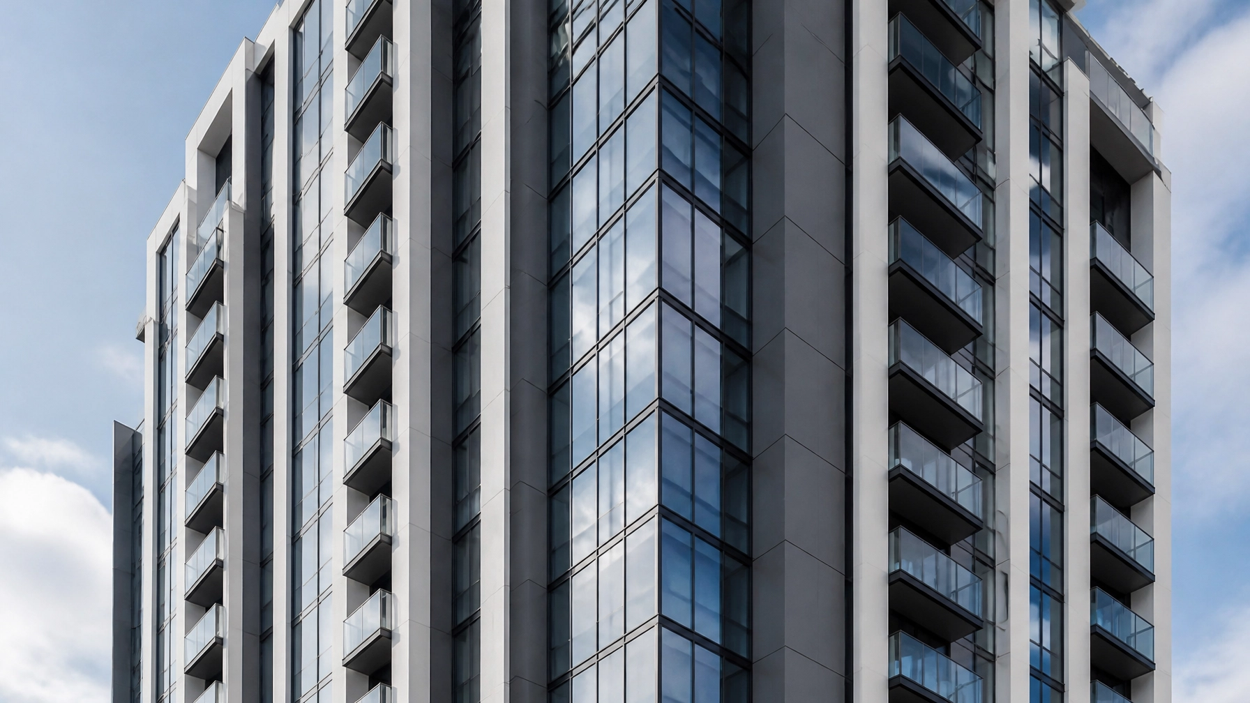 Architectural detail of a modern North York condominium focusing on vertical lines and clarity
