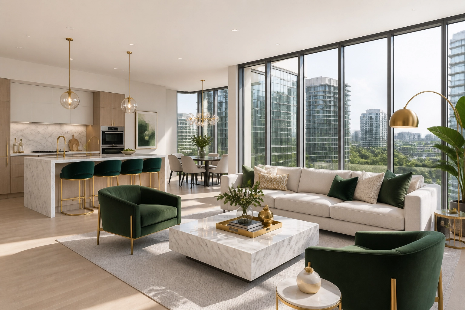 Bright open-concept living area in a luxury GTA pre-construction condo with a functional floor plan.