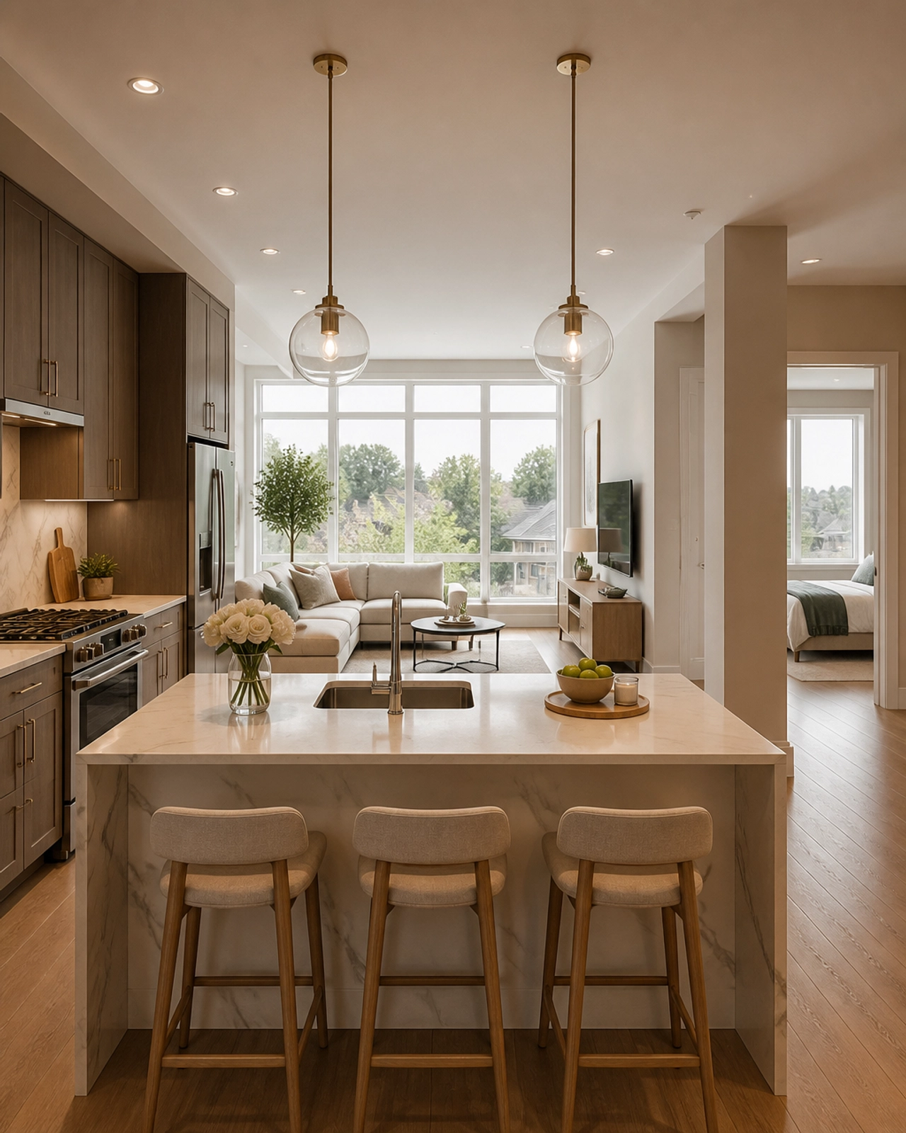 Modern 2-Bedroom Kitchen and Living Space