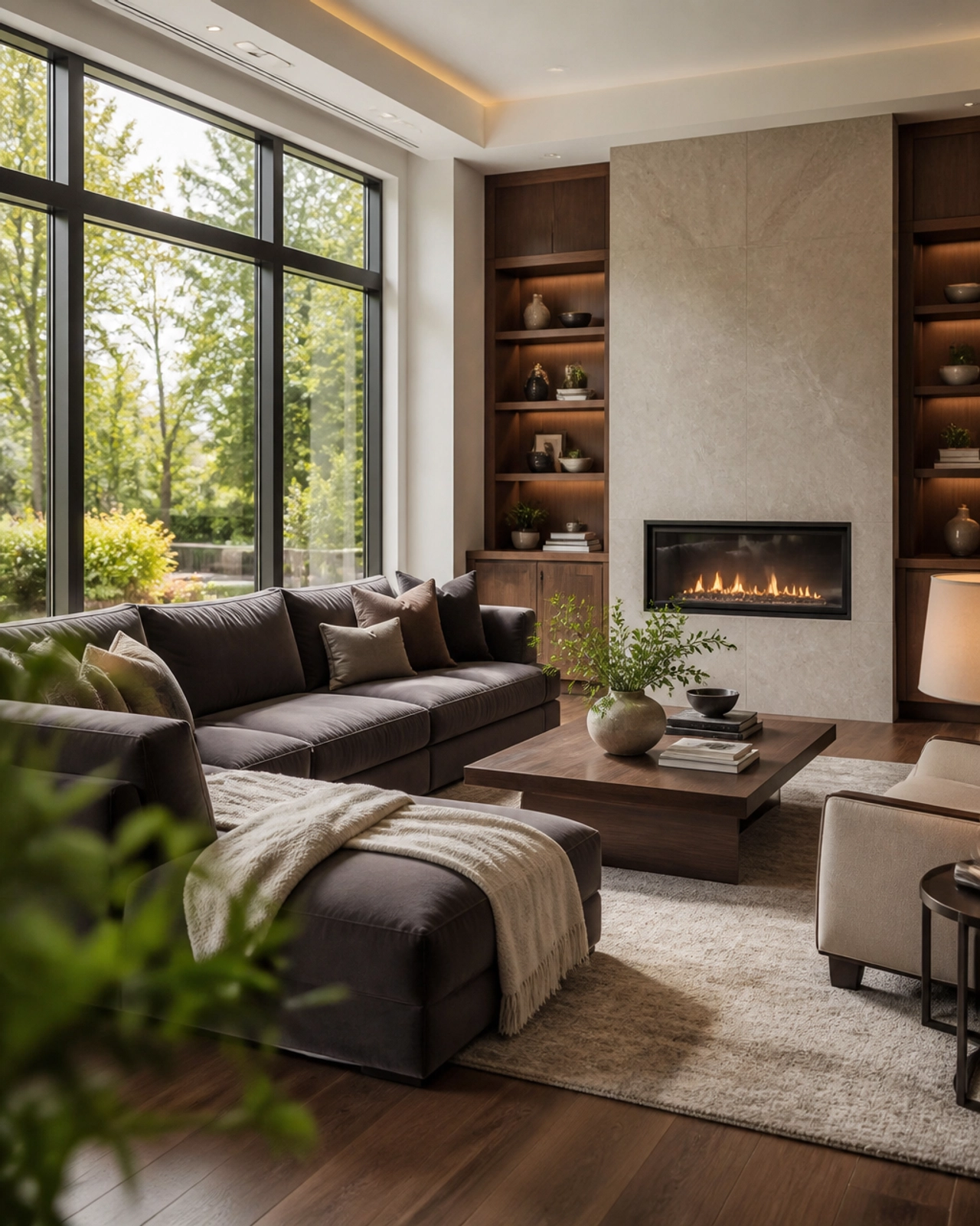 A warm, upscale living room interior in an Ontario home, representing the high-quality lifestyle available in the province.