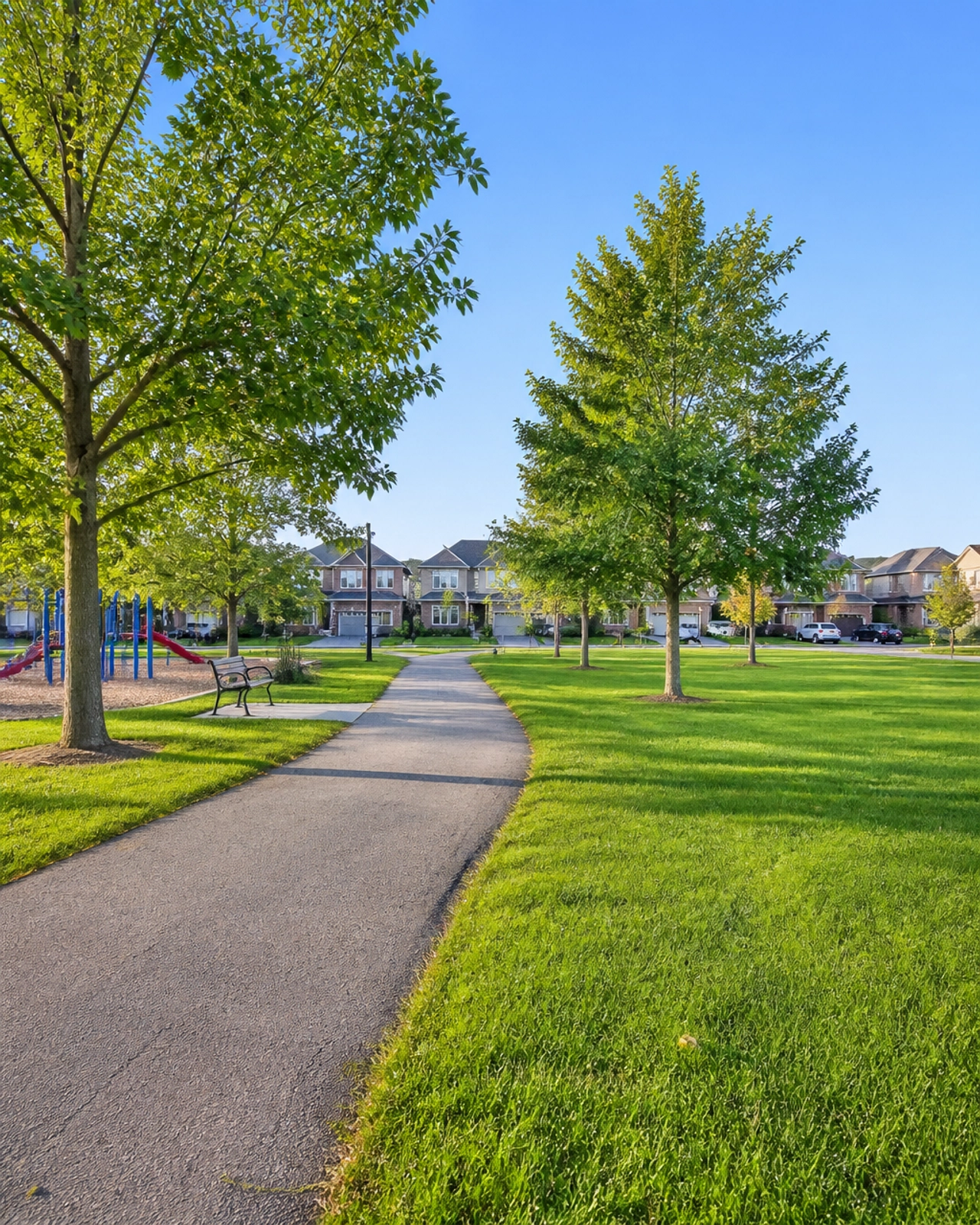 A peaceful community park in Aurora, Ontario, symbolizing the stability and family-friendly nature of the local neighbourhood.