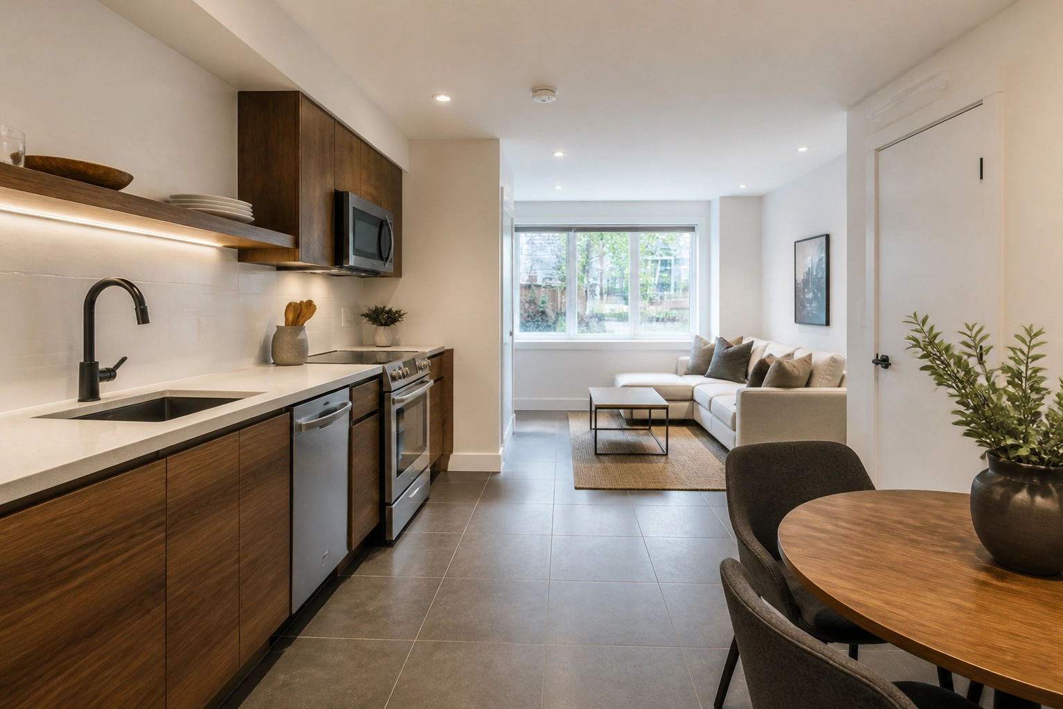 Modern interior of a legal secondary suite in Ontario, showcasing high-yield real estate investment potential.