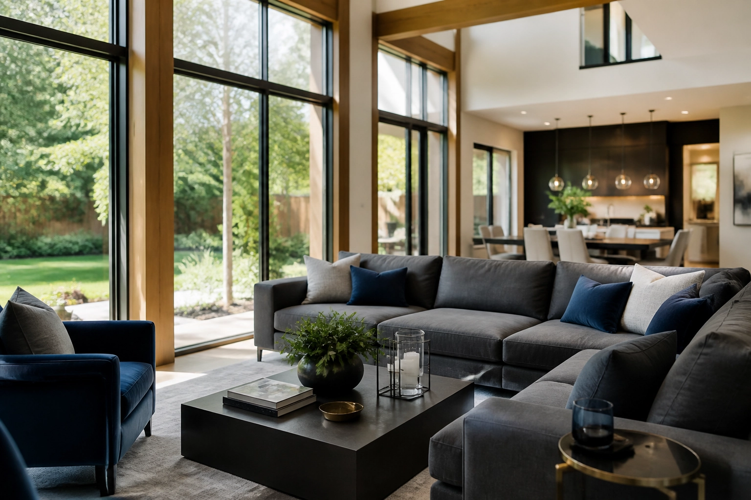 Modern living room in a Vaughan family home showcasing stable real estate opportunities in Ontario.