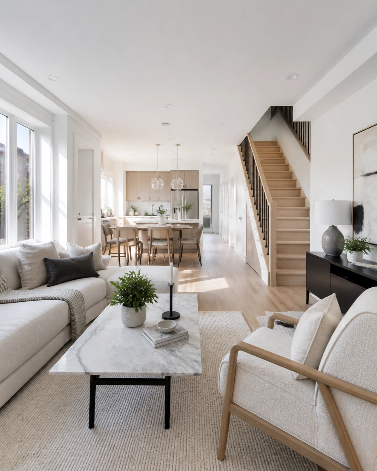 A bright, modern townhome interior in York Region, showcasing natural light and contemporary design.