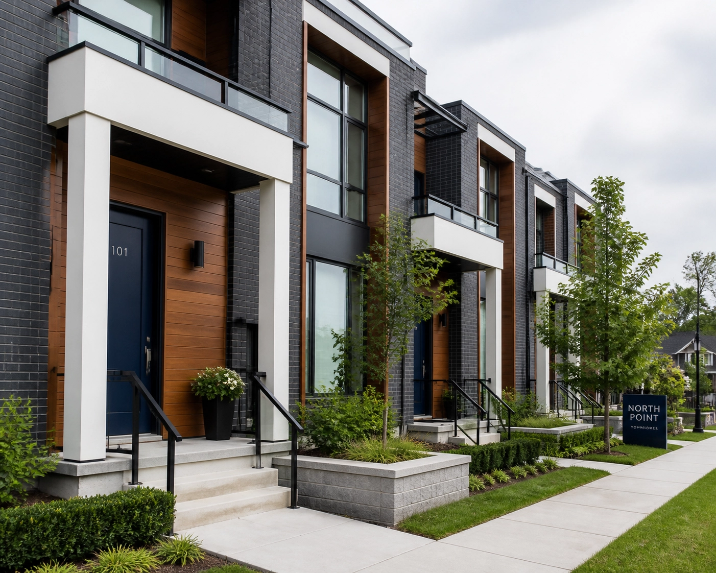 Modern high-end townhomes in Ontario showing new residential developments and housing supply stability.