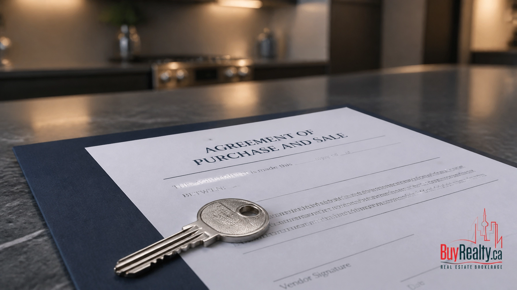 A house key on an Agreement of Purchase and Sale