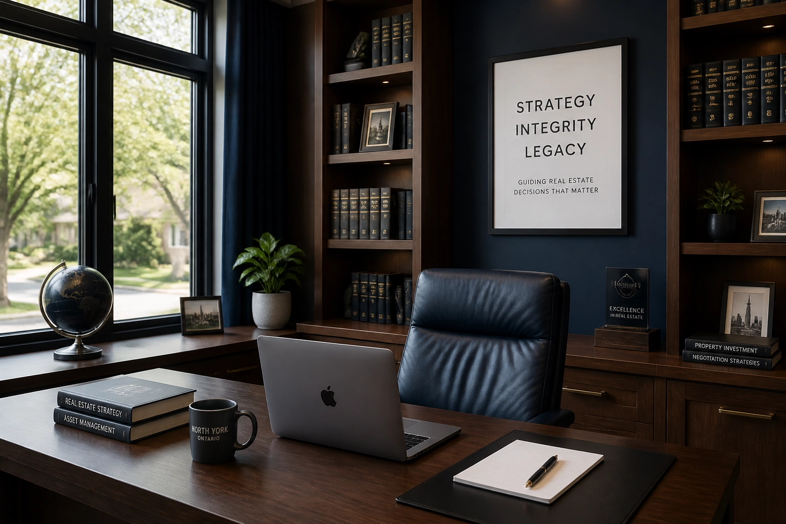 Sophisticated modern home office in a North York property for strategic real estate planning.