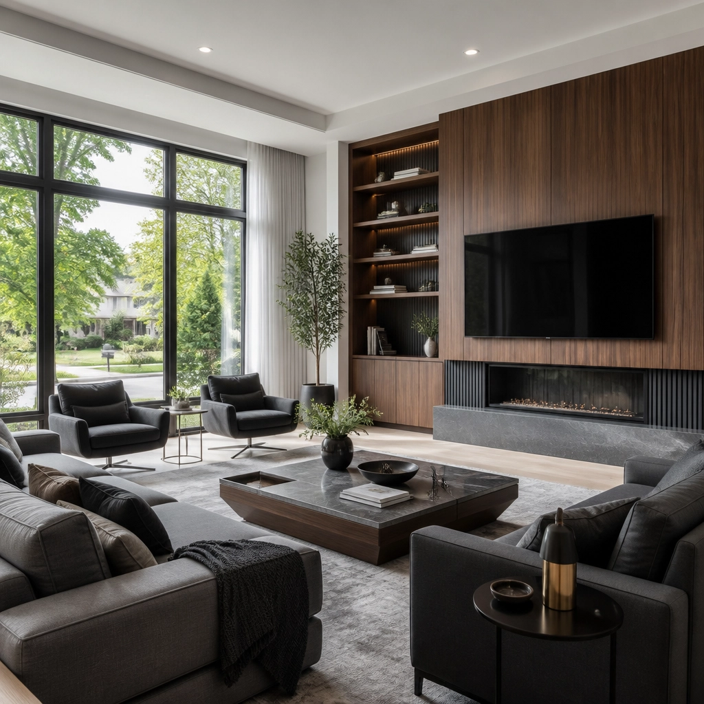 Modern luxury living room in Richmond Hill showcasing 2026 interior trends and market stability