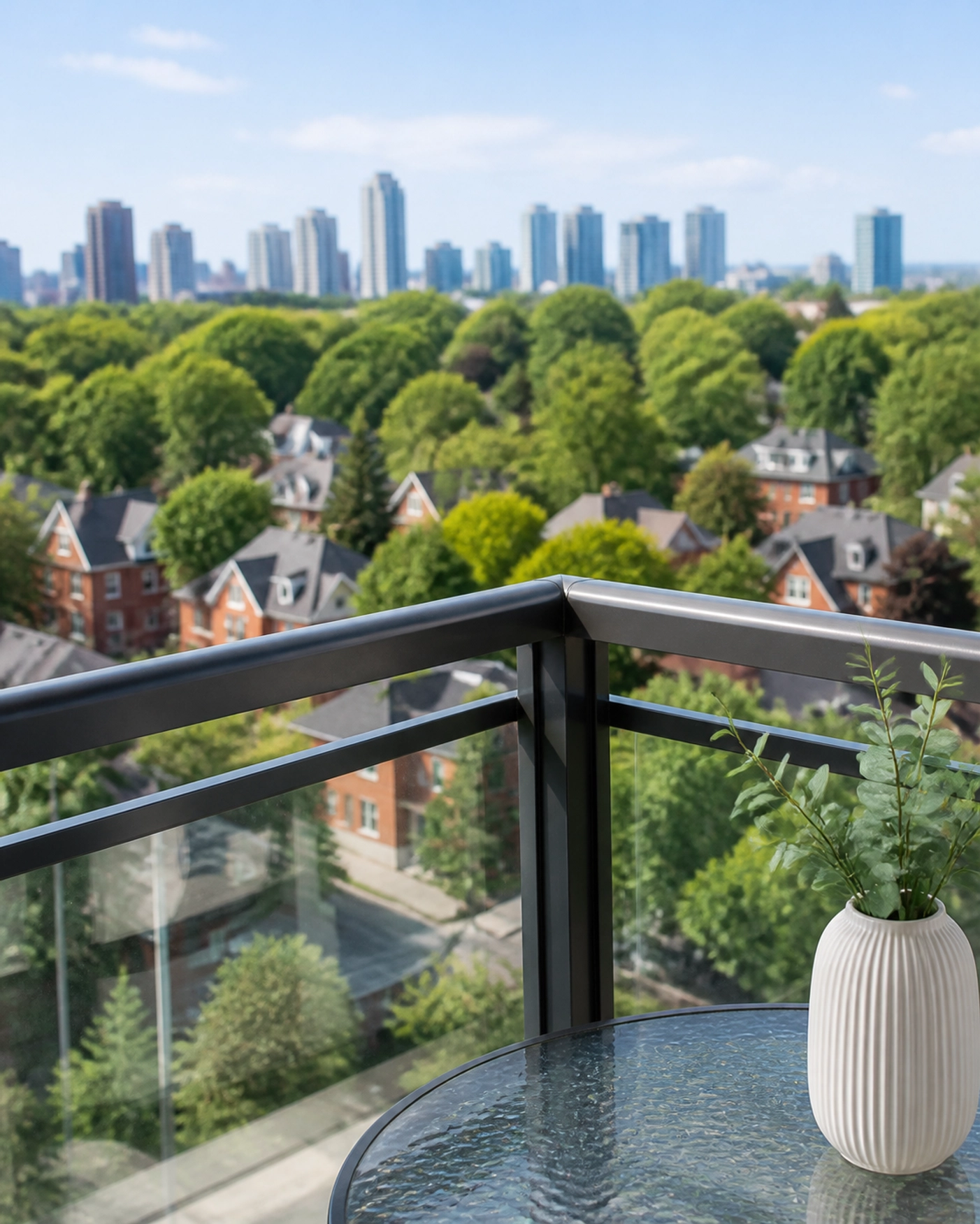 North York condo balcony view showing the split between urban and suburban housing segments.