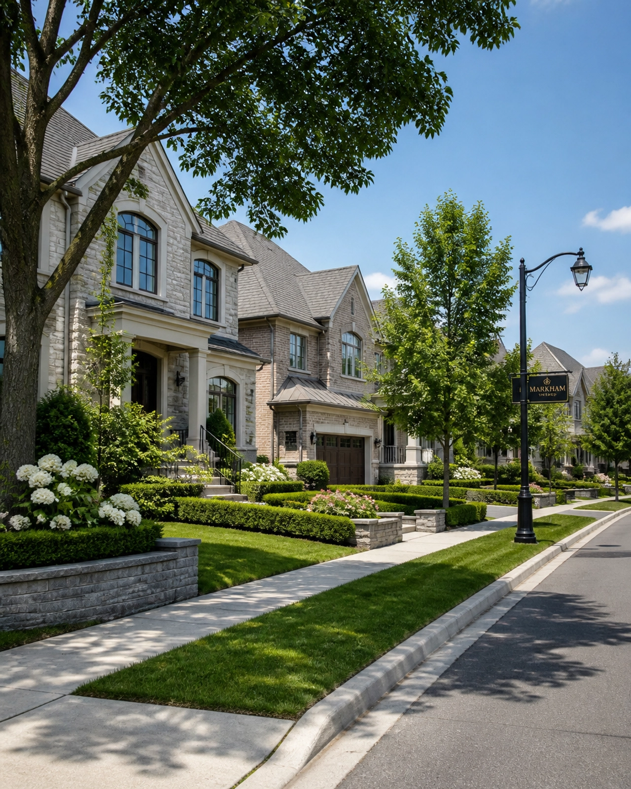 A high-value suburban street in Markham representing stable, family-oriented real estate investments.