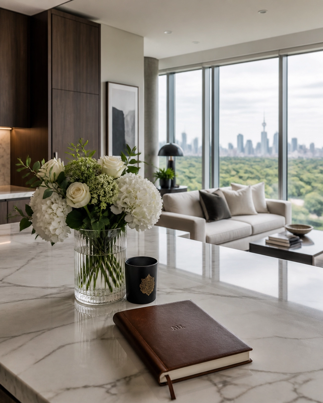 A modern, sunlit interior of a high-end Ontario property with sophisticated decor