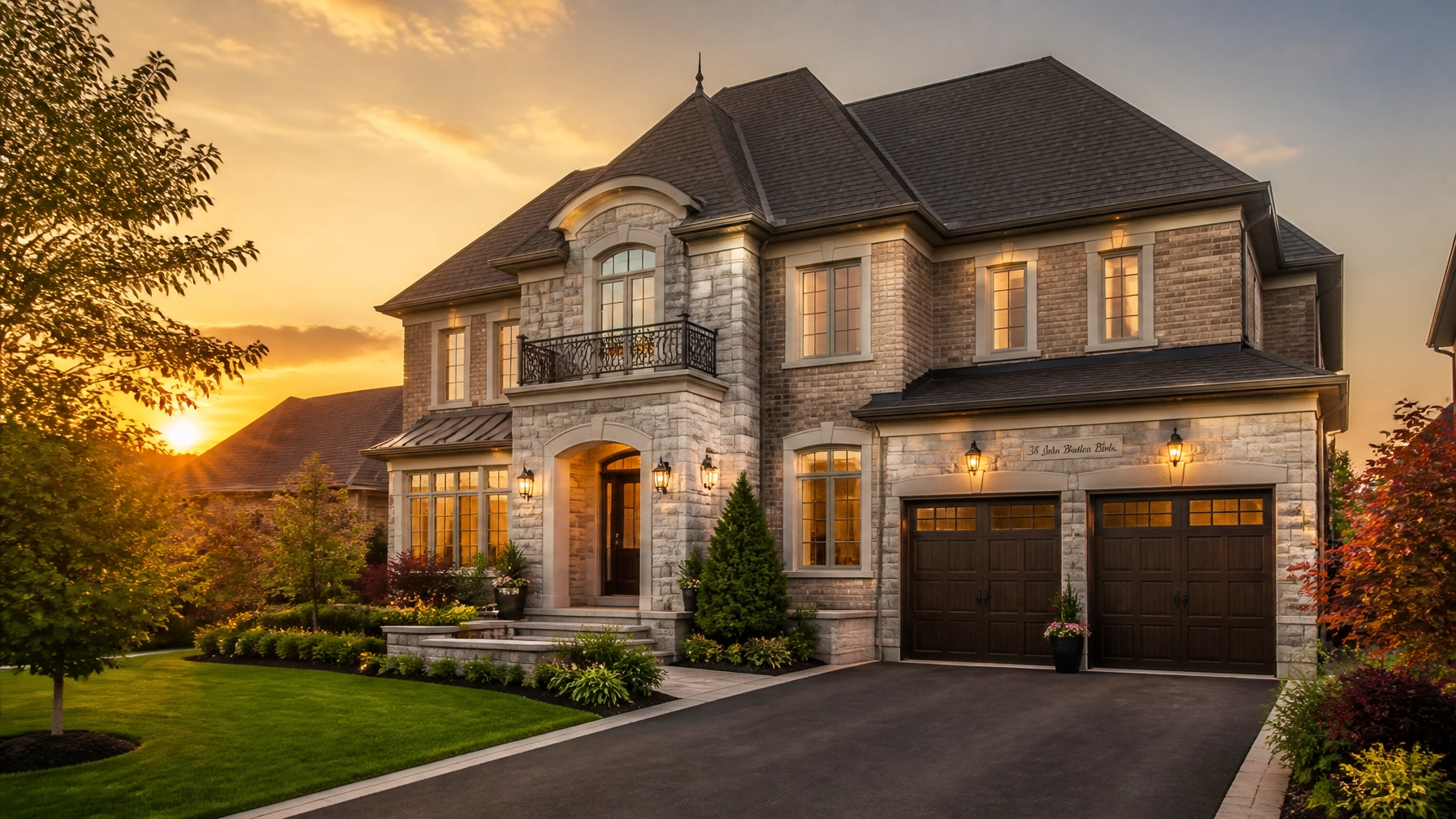 A prestigious detached home in Markham featuring high-end stone architecture and professional landscaping.