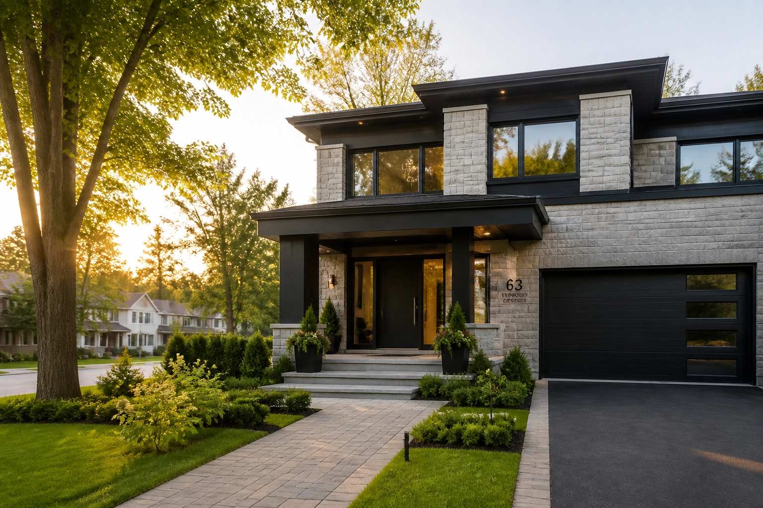 Modern detached house in an Aurora neighborhood showcasing the luxury lifestyle available in Ontario.