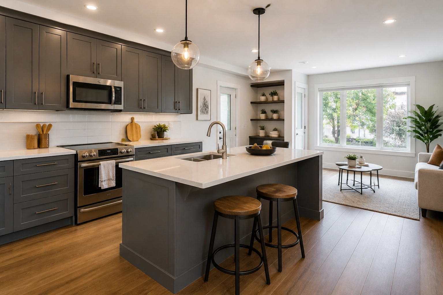 A legal secondary suite in a GTA investment property featuring a modern kitchen and rental potential.