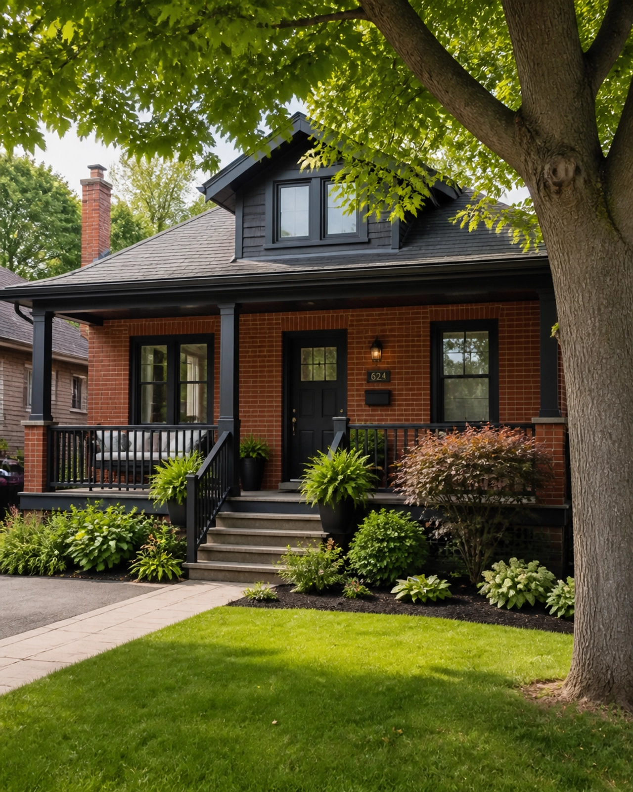 A charming, well-maintained bungalow in Oshawa, Ontario, featuring a classic brick exterior and professional landscaping under a diffused afternoon light.