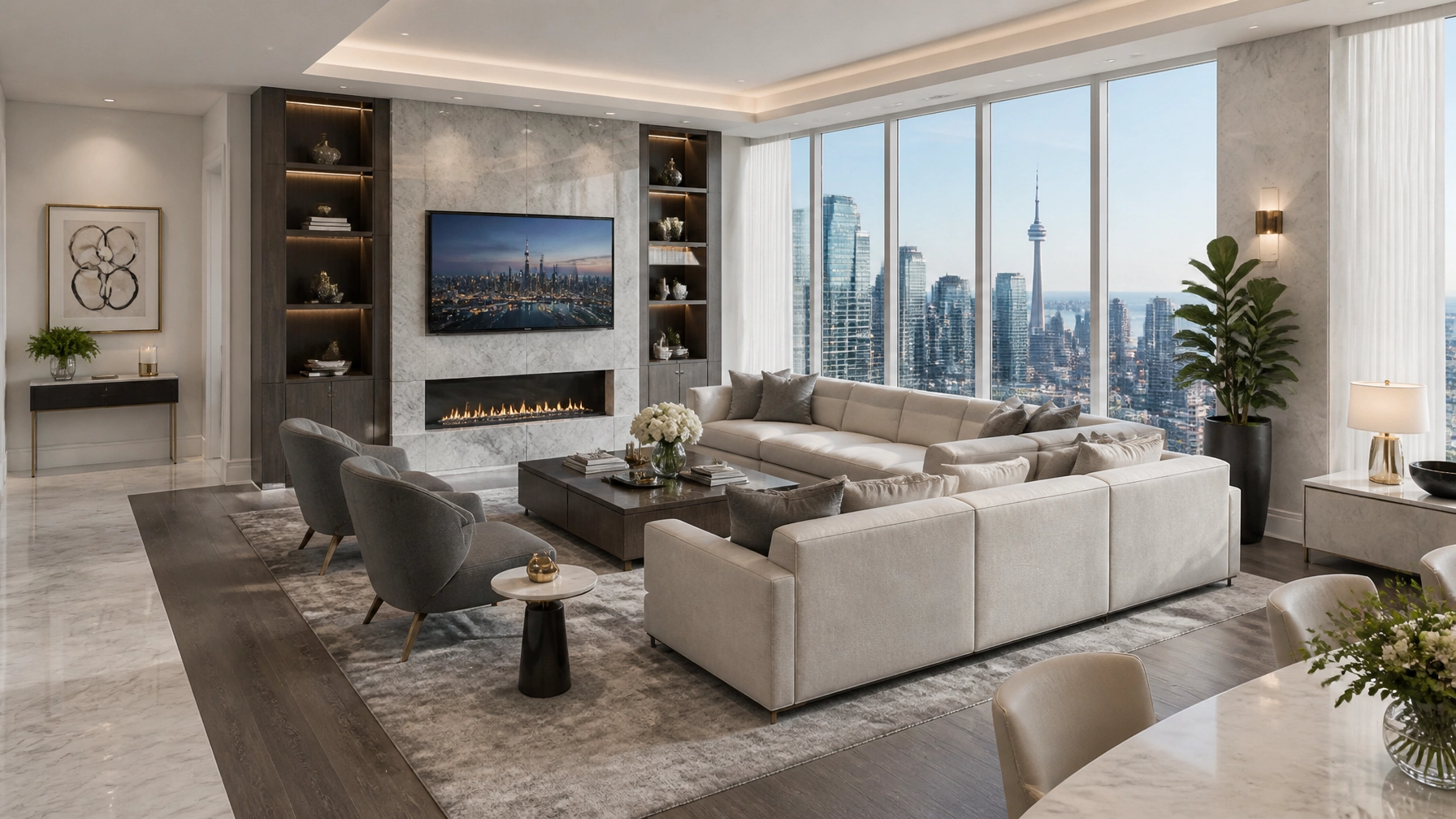 A luxury condo interior in downtown Toronto, highlighting the high-end finishes that attract premium tenants in 2026.