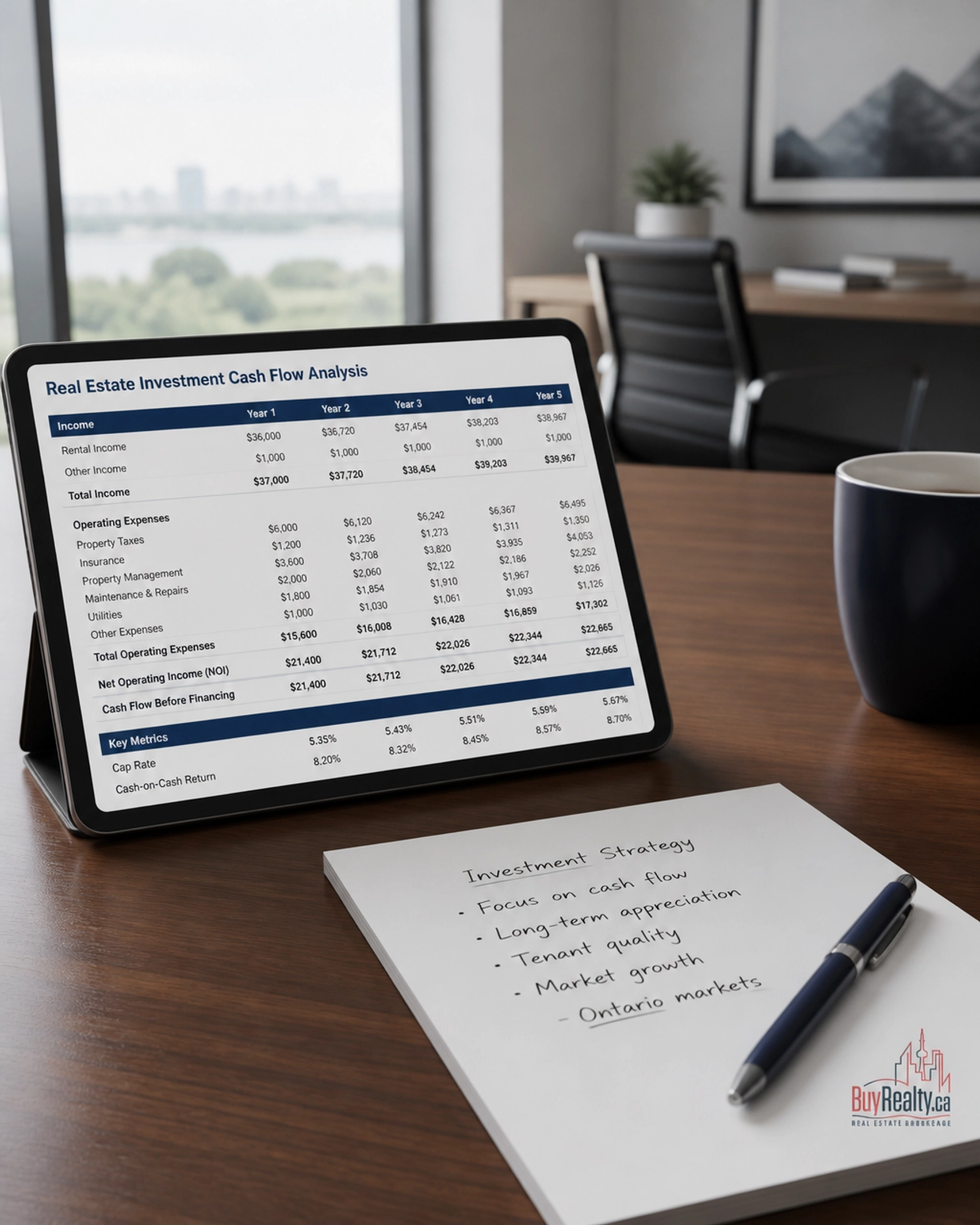 Strategic financial planning for GTA real estate investments, showing a focus on cash flow and long-term stability.