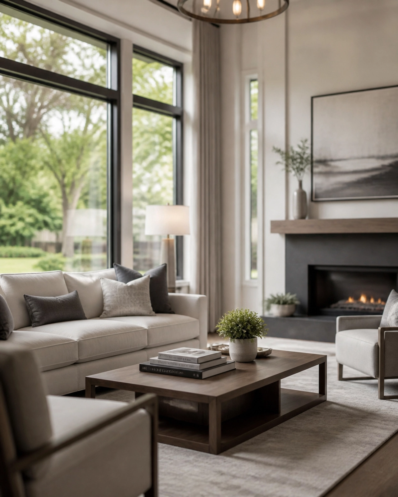 A warm, modern living room interior reflecting the aspirational lifestyle of Ontario real estate