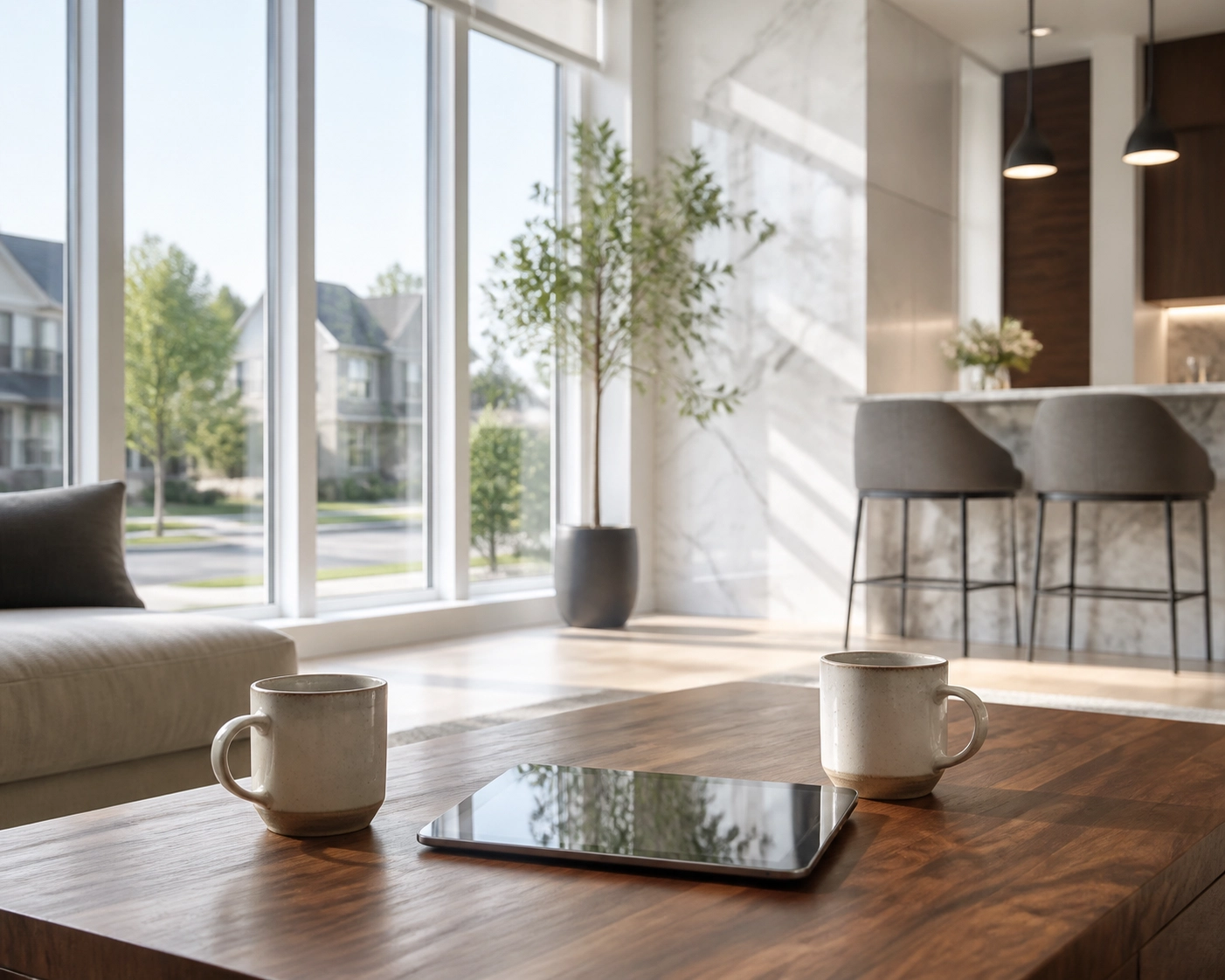 Modern open-concept living room in North York reflecting stability in the Ontario real estate market.