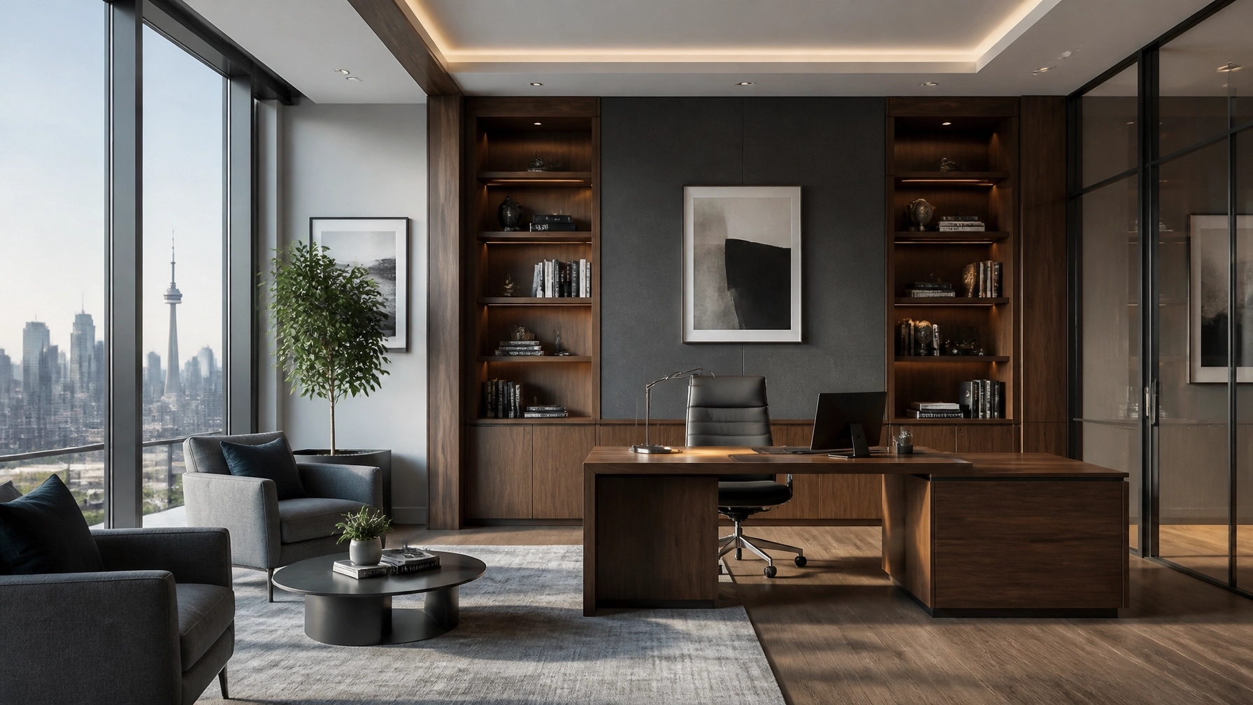 Professional and modern Toronto home office reflecting transparency and order