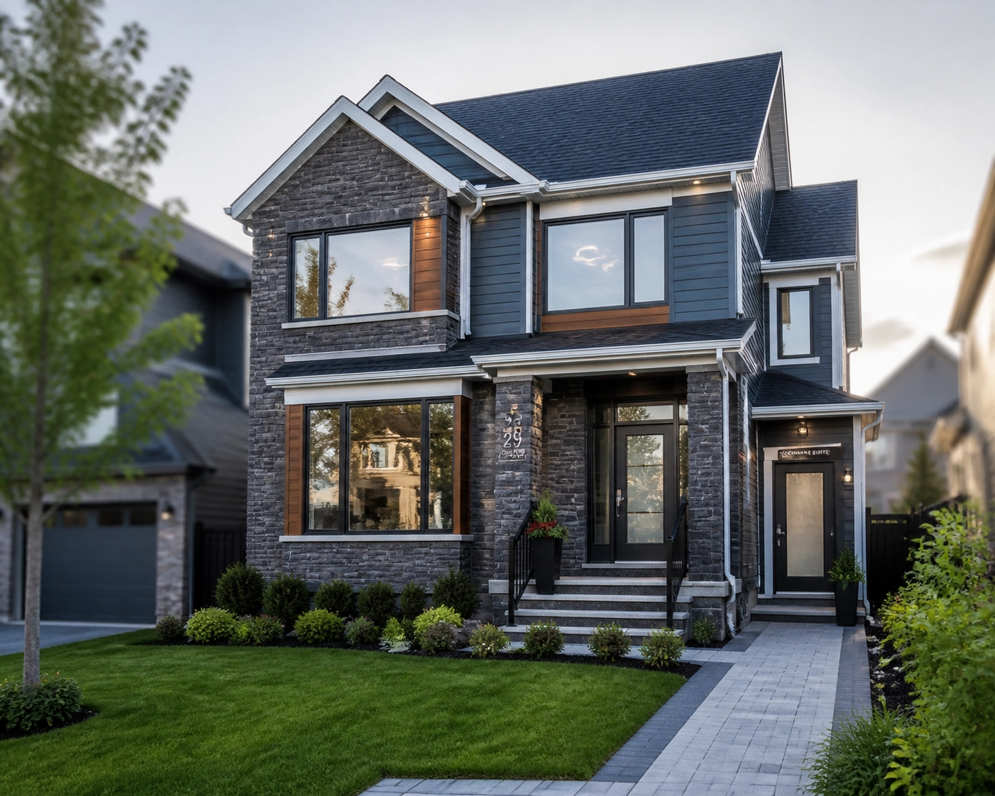 Modern multi-generational home in Markham featuring a legal secondary suite entrance for investment.