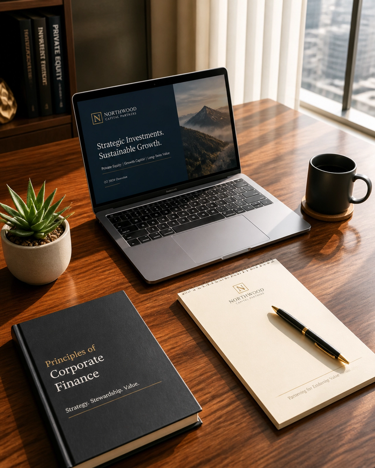 A clean, organized walnut wood desk symbolizing the precision and planning required for financial success in real estate.