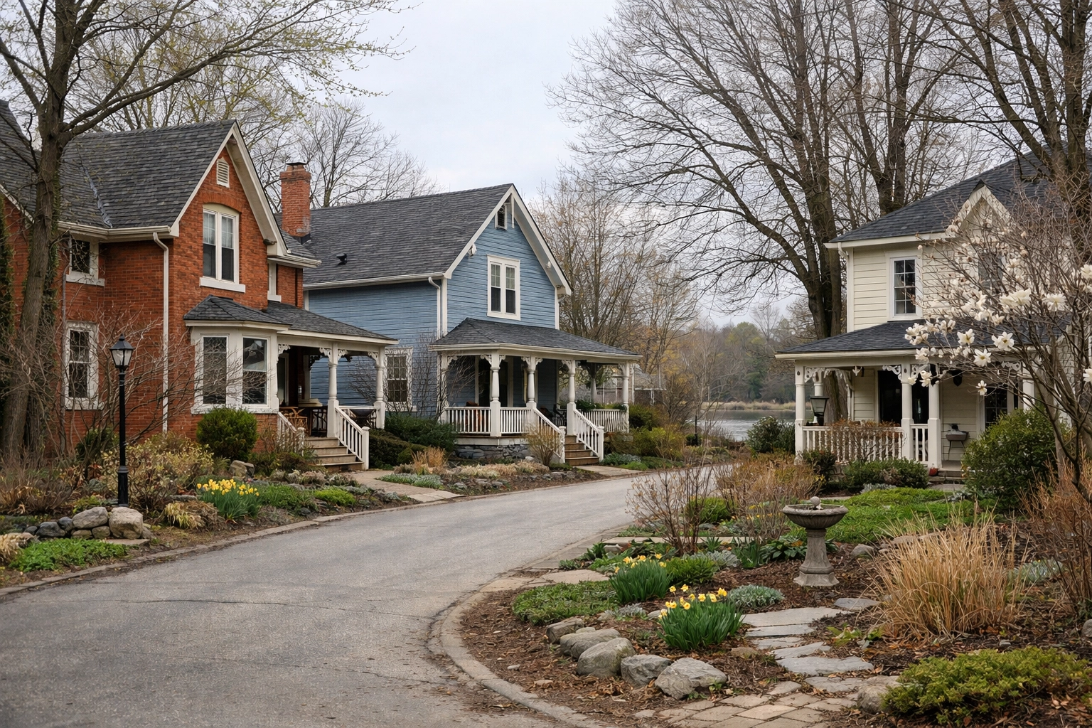 Heritage homes near Mill Pond in Richmond Hill on a quiet residential street.