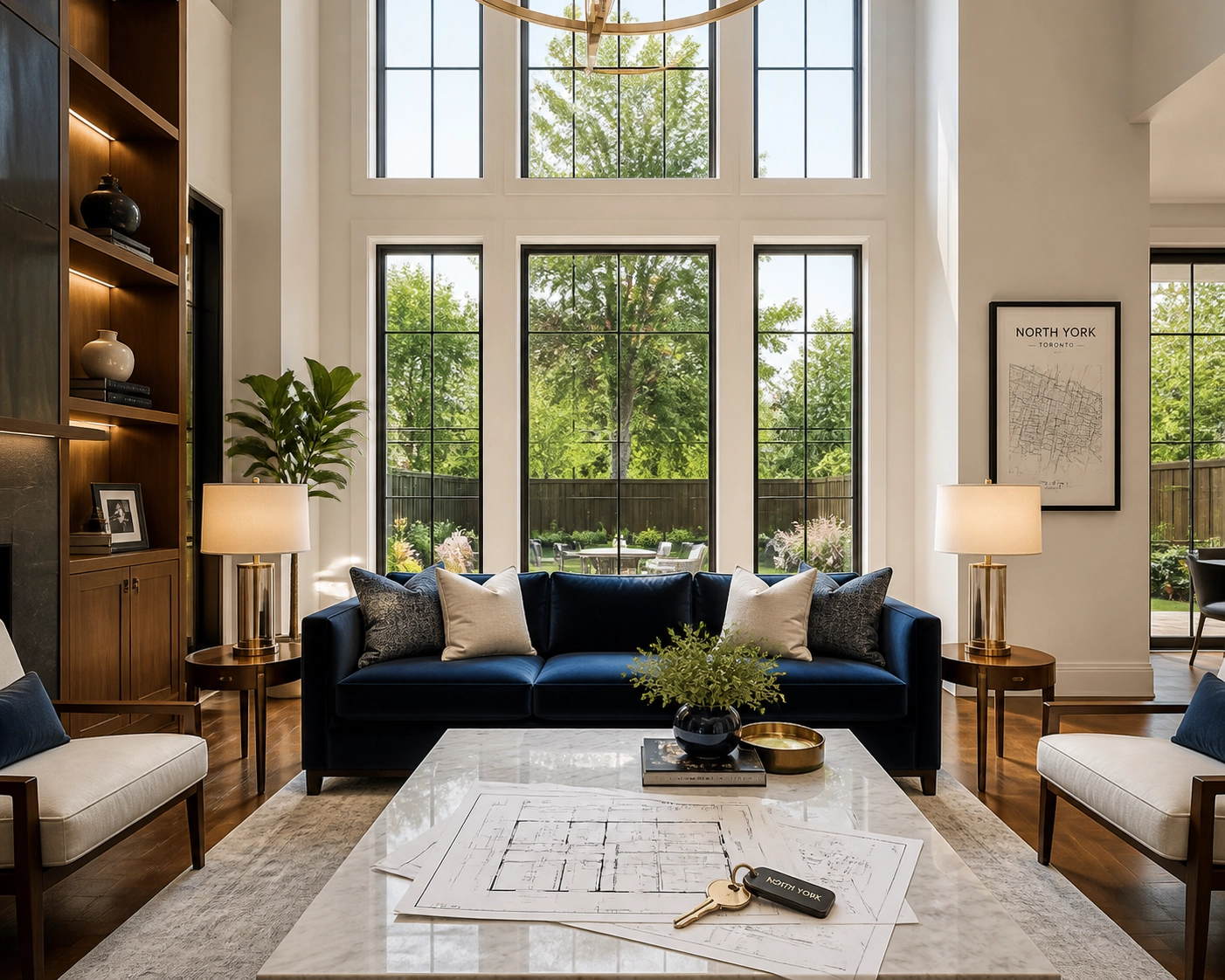 Modern North York home interior with architectural plans highlighting strategic property reviews.