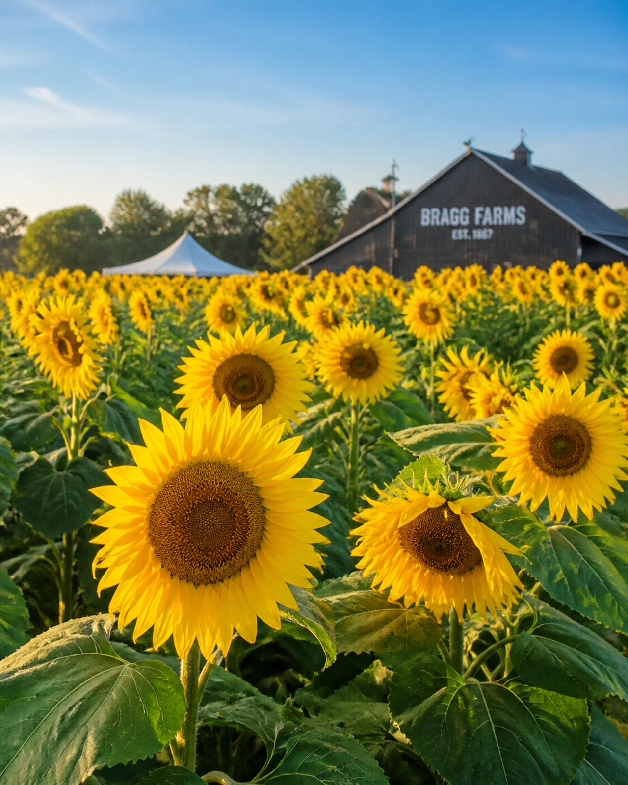 Sunflower field at Bragg Farms in Bowmanville, a perfect family-friendly summer destination