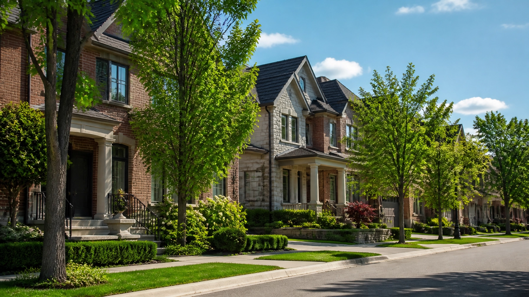 約克區一條寧靜且綠樹成蔭的住宅街道,展現了 Ontario 成熟社區的穩定性。